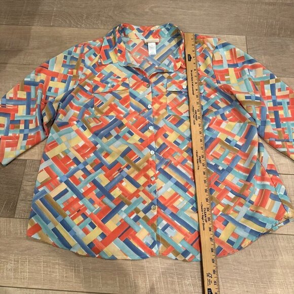 ALFRED DUNNER WOMENS 2X GEOMETRIC SHAPE BLOUSE LONG SLEEVE SHIRT - Picture 4 of 7